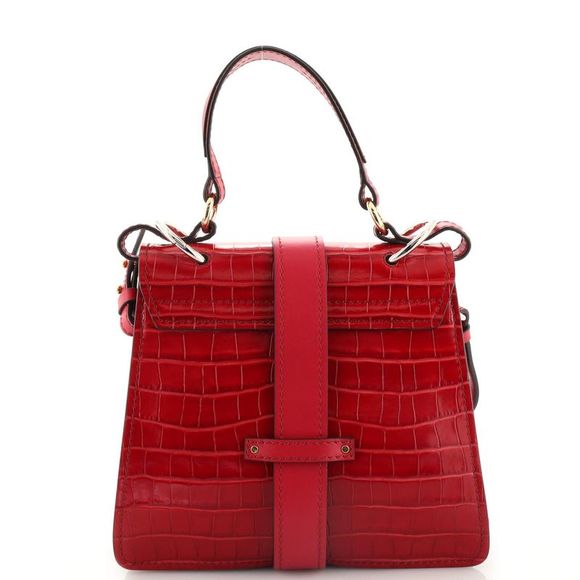 Chloe Aby Day Bag Crocodile Embossed Leather Small Red - Picture 3 of 6